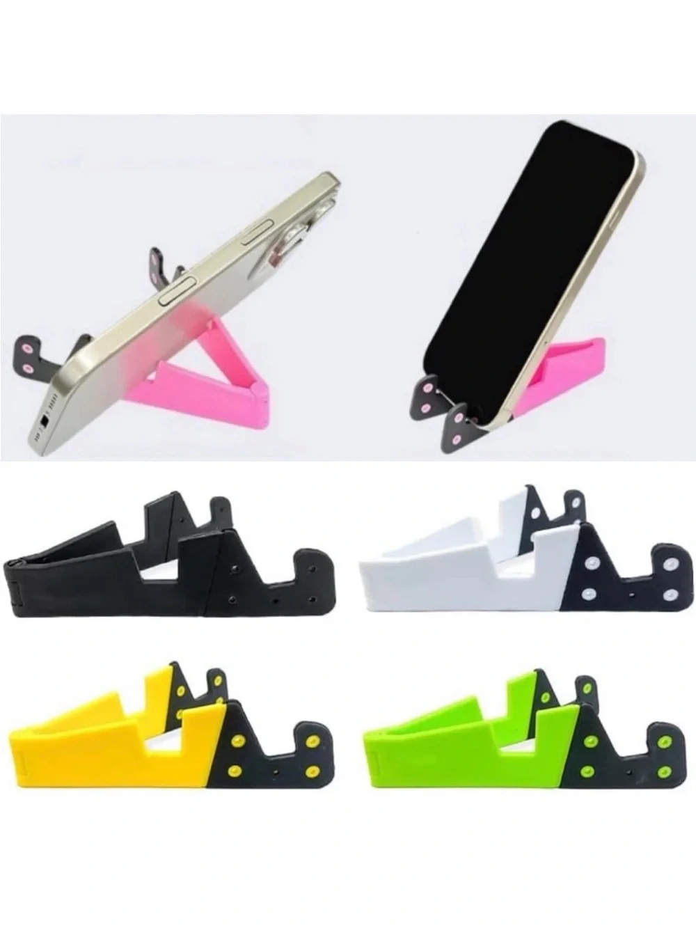 New Pack of 4 Universal Folding Phone Stands in Black, White, Yellow, & Green